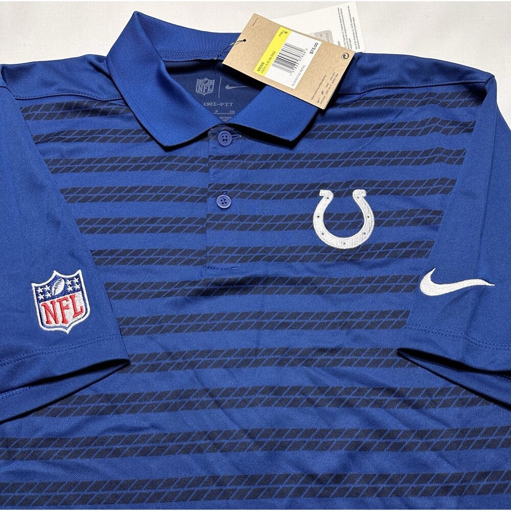 Indianapolis Colts Nike NFL Logo Dri-Fit Golf Polo Men's Small Blue Striped NWT